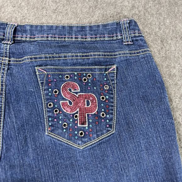 Southpole Jeans Womens 20 Blue Denim Bermuda Shorts Cuffed Embellished‎ Pockets - Picture 6 of 8